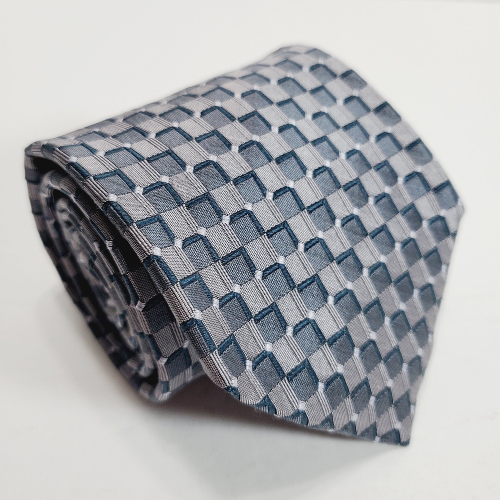 Bellini Gray Geometric Pattern Men's Silk Neck Tie Jacquard Fabric Italian